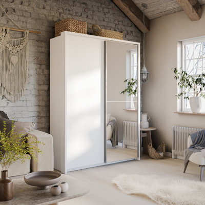 Arte Lux Xxi -Elegant Two Mirrored Sliding Door Wardrobe (H2150mm W1600mm D570mm) With Customisable Interior Layout - White Matt - image 1