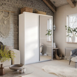 Arte Lux Xxi -Elegant Two Mirrored Sliding Door Wardrobe (H2150mm W1600mm D570mm) With Customisable Interior Layout - White Matt - thumbnail 1