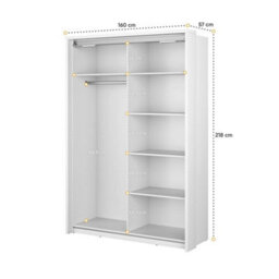 Arte Lux Xxi -Elegant Two Mirrored Sliding Door Wardrobe (H2150mm W1600mm D570mm) With Customisable Interior Layout - White Matt - thumbnail 3