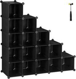Songmics Interlocking Shoe Rack, Rectangular Storage Organiser, 15-Slot Modular Diy Storage Shelf Unit, Metal Wire Wardrobe, Black Lpc44Hv1 - thumbnail 3