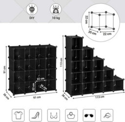 Songmics Interlocking Shoe Rack, Rectangular Storage Organiser, 15-Slot Modular Diy Storage Shelf Unit, Metal Wire Wardrobe, Black Lpc44Hv1 - thumbnail 6