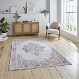 Rose Silver Traditional Bordered Abstract Easy To Clean Dining Room Bedroom & Living Room Rug-80Cm X 150Cm - thumbnail 3