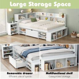 Double Bed-4Ft6(135X190Cm), Multifunctional Bed With Drawers, Bookcase And Storage Cupboard, Without Ma - thumbnail 4