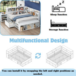 Double Bed-4Ft6(135X190Cm), Multifunctional Bed With Drawers, Bookcase And Storage Cupboard, Without Ma - thumbnail 5
