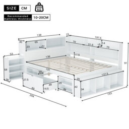 Double Bed-4Ft6(135X190Cm), Multifunctional Bed With Drawers, Bookcase And Storage Cupboard, Without Ma - thumbnail 2