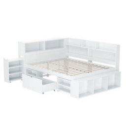 Double Bed-4Ft6(135X190Cm), Multifunctional Bed With Drawers, Bookcase And Storage Cupboard, Without Ma - thumbnail 3