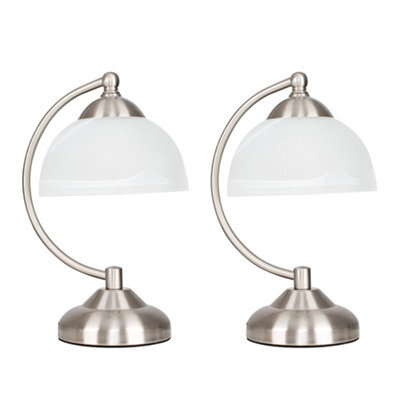 Valuelights Stamford Pair Of Curved Brushed Chrome And Frosted Glass Bedside Table Lamps - image 1