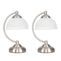Valuelights Stamford Pair Of Curved Brushed Chrome And Frosted Glass Bedside Table Lamps - thumbnail 1