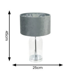 Valuelights Jessy Glass With Silver Trim Table Lamp With Grey Velvet With Chrome Inner Lamp Shade - thumbnail 5