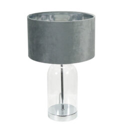 Valuelights Jessy Glass With Silver Trim Table Lamp With Grey Velvet With Chrome Inner Lamp Shade - thumbnail 2