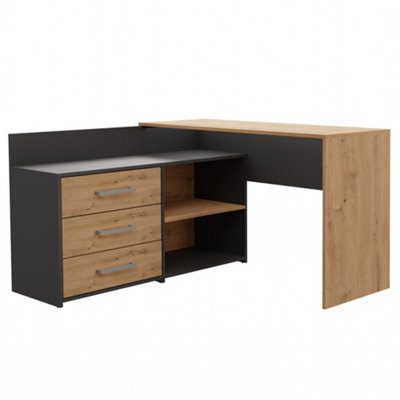 Dany Corner Desk With Drawers Anthracite Artisan Oak - image 1