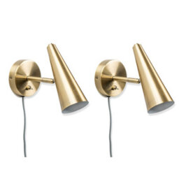 Valuelights Pair Of - Plug In Brushed Antique Brass Cone Easy Fit Wall Lights With Adjustable Head - thumbnail 1