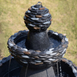 Teamson Home Garden Outdoor Water Feature, 3-Tier Pedestal Water Fountain, Dark Grey Stone Finish - thumbnail 4