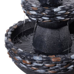 Teamson Home Garden Outdoor Water Feature, 3-Tier Pedestal Water Fountain, Dark Grey Stone Finish - thumbnail 5