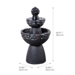 Teamson Home Garden Outdoor Water Feature, 3-Tier Pedestal Water Fountain, Dark Grey Stone Finish - thumbnail 7