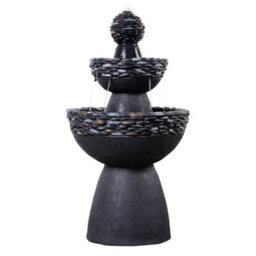 Teamson Home Garden Outdoor Water Feature, 3-Tier Pedestal Water Fountain, Dark Grey Stone Finish - thumbnail 2