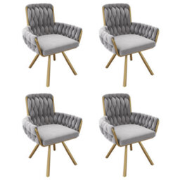 Velvet Dining Chair, Luxurious Living Room & Bedroom Swivel Chair With Four Metal Legs, Grey, Set Of 4 - thumbnail 5