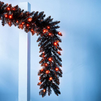 Christmas Tree World The 9Ft Pre-Lit Hallowshade Fir Garland - Orange Lights - image 1