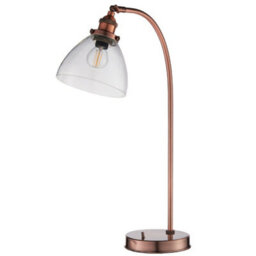 Industrial Curved Table Lamp Tarnished Copper & Glass Shade Modern Bedside Light - thumbnail 1