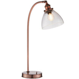 Industrial Curved Table Lamp Tarnished Copper & Glass Shade Modern Bedside Light - thumbnail 3