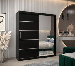 Arte Verona 02 Contemporary 2 Mirrored Sliding Door Wardrobe 9 Shelves 2 Rails Black Matt (H)2000mm (W)1800mm (D)620mm - thumbnail 2