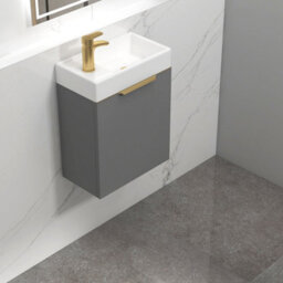 Royal Bathrooms Royal Bathroom Como 400mm Wall Hung Cloakroom Vanity Unit Ceramic Basin Sink 1 Door Indigo Grey Gloss With Brushed Brass Handle - thumbnail 6