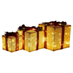 Urbn-Living Urbnliving Height 25Cm 3 Piece Gold Light Up Led Gift Box Christmas Decorations Fireplace Display Xmas Decor - thumbnail 3