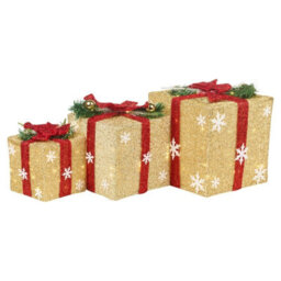 Urbn-Living Urbnliving Height 25Cm 3 Piece Gold Light Up Led Gift Box Christmas Decorations Fireplace Display Xmas Decor