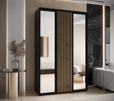 Arte Sapporo Ii Black Matt Mirrored Sliding Wardrobe - Elegant Space-Saver (H)2050mm (W)1600mm (D)600mm - image 1