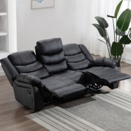 More4Homes Seattle Manual High Back Bonded Leather Recliner 3 Seater Sofa (Black) - thumbnail 1