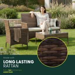 Keplin 4-Piece Rattan Garden Furniture Set Outdoor Lounger Sofa, Stackable Chairs & Bistro Table Uv-Resistant, Brown - thumbnail 4