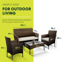 Keplin 4-Piece Rattan Garden Furniture Set Outdoor Lounger Sofa, Stackable Chairs & Bistro Table Uv-Resistant, Brown - thumbnail 2