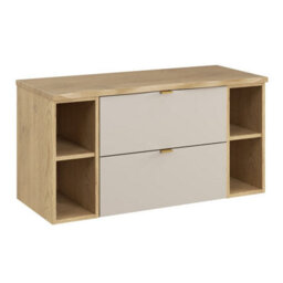 Heze Furniture Dalia Bathroom Cabinet Vanity  100Cm With Two Open Shelving In Cashmere & Cremona Oak - thumbnail 2