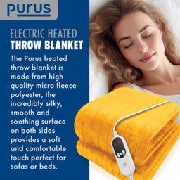 Purus Deluxe Gold Electric Throw Heated Double Over Blanket Soft Fleece 9 Heat & 12 Timer Settings - thumbnail 5