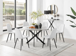 Furniturebox Uk Novara Grey Concrete Effect Black Leg 120Cm Round Dining Table & 6 White Corona Black Leg Chairs - thumbnail 1