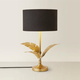 Valuelights Christina Black With Metallic Gold Drum Shade Gold Palm Leaf Table Lamp - thumbnail 1