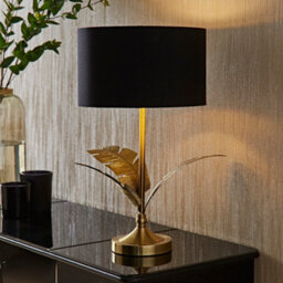 Valuelights Christina Black With Metallic Gold Drum Shade Gold Palm Leaf Table Lamp - thumbnail 2