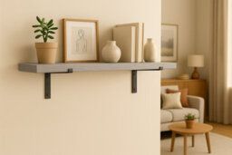Toolty Rustic Handmade Wall Shelf, Wall Mounted, 120Cm X 17.5Cm Down Design, Antique Gray, Handcrafted Vintage Style