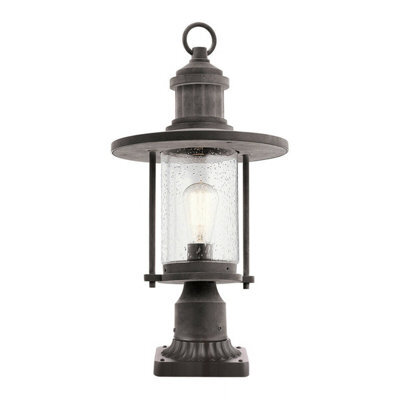 Stylish Outdoor Ip44 Pedestal Light With Weathered Zinc Finish