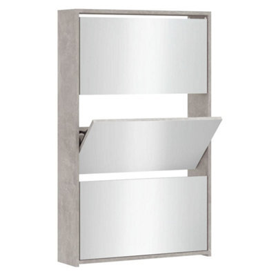 Berkfield Modern Shoe Cabinet With Mirror 3-Layer Concrete Grey 63X17X102.5 Cm - image 1