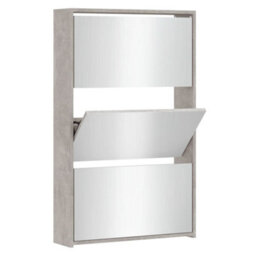 Berkfield Modern Shoe Cabinet With Mirror 3-Layer Concrete Grey 63X17X102.5 Cm - thumbnail 1