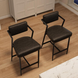 Set Of 2 Bar Stools Tall Bar Chairs With Thick Cushion & Metal Legs Upholstered Counter Height Bar Stools - Black