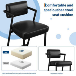 Set Of 2 Bar Stools Tall Bar Chairs With Thick Cushion & Metal Legs Upholstered Counter Height Bar Stools - Black - thumbnail 5