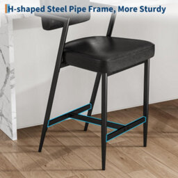 Set Of 2 Bar Stools Tall Bar Chairs With Thick Cushion & Metal Legs Upholstered Counter Height Bar Stools - Black - thumbnail 4