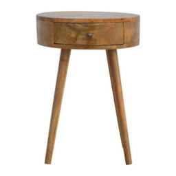 Wyld Haus Gradara Nordic Round Mango Wood Bedside Table, 2-Drawer, Mellow Oak Finish - thumbnail 2