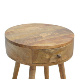 Wyld Haus Gradara Nordic Round Mango Wood Bedside Table, 2-Drawer, Mellow Oak Finish - thumbnail 4