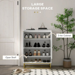 Homcom Shoe Cabinet With 2 Chevron Doors, Adjustable Shelf For 12 Pairs - thumbnail 4