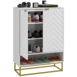 Homcom Shoe Cabinet With 2 Chevron Doors, Adjustable Shelf For 12 Pairs - thumbnail 2