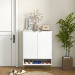 Homcom Shoe Cabinet With 2 Chevron Doors, Adjustable Shelf For 12 Pairs - thumbnail 8