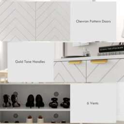 Homcom Shoe Cabinet With 2 Chevron Doors, Adjustable Shelf For 12 Pairs - thumbnail 6